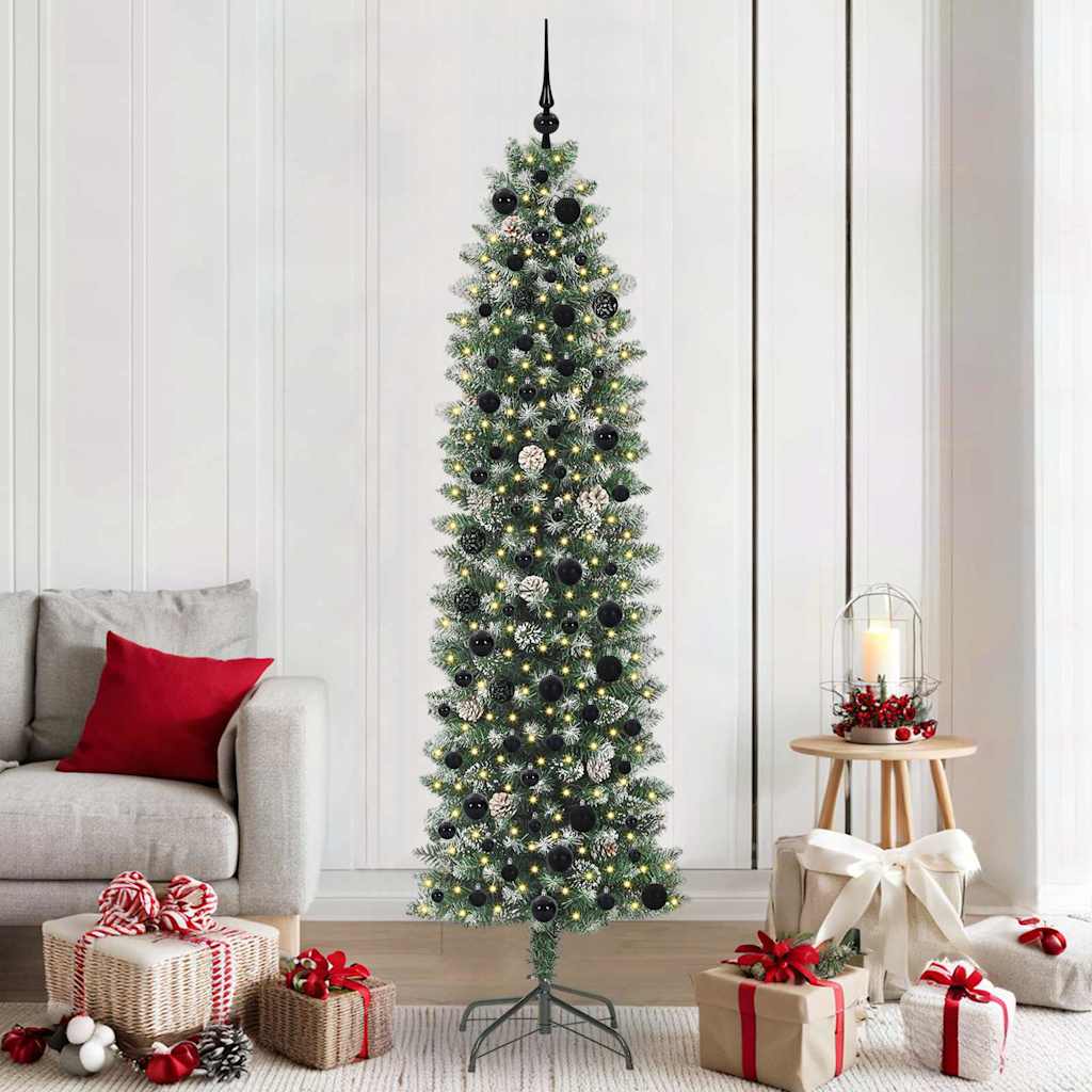 Kunstigt slankt juletræ Grøn og Hvid 210 cm
