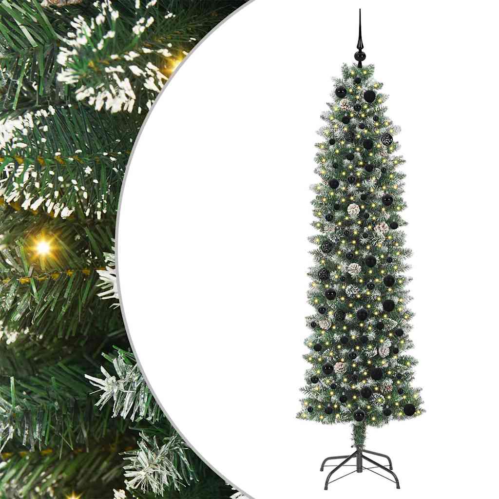 Kunstigt slankt juletræ Grøn og Hvid 210 cm