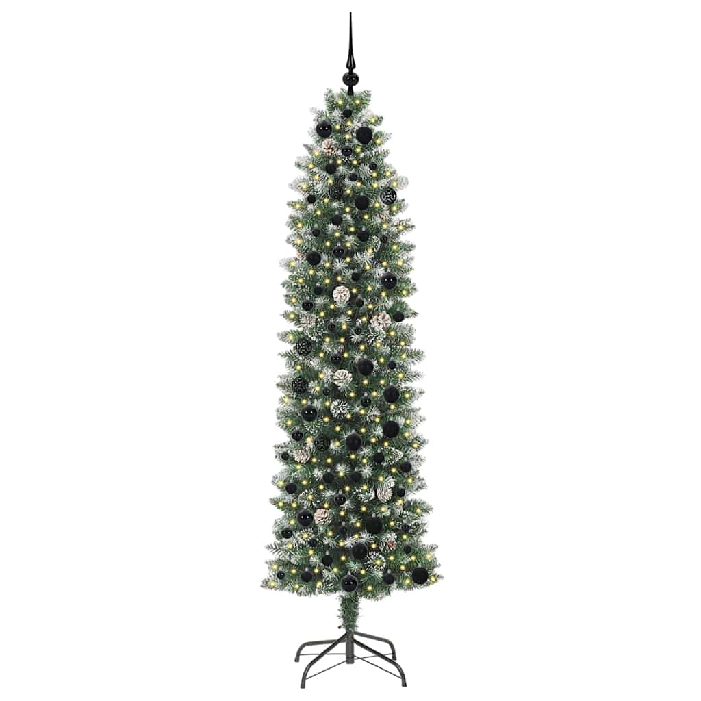 Kunstigt slankt juletræ Grøn og Hvid 210 cm