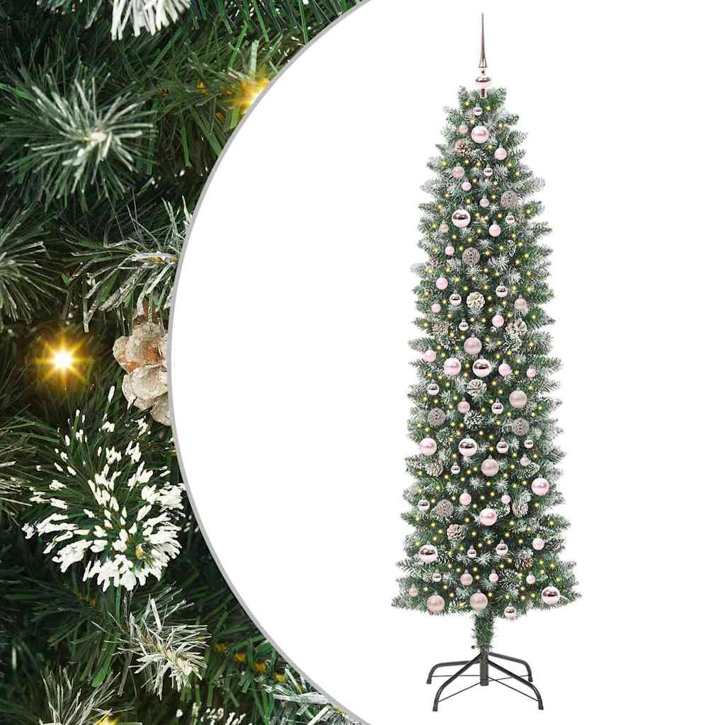 Kunstigt slankt juletræ Grøn og Hvid 210 cm