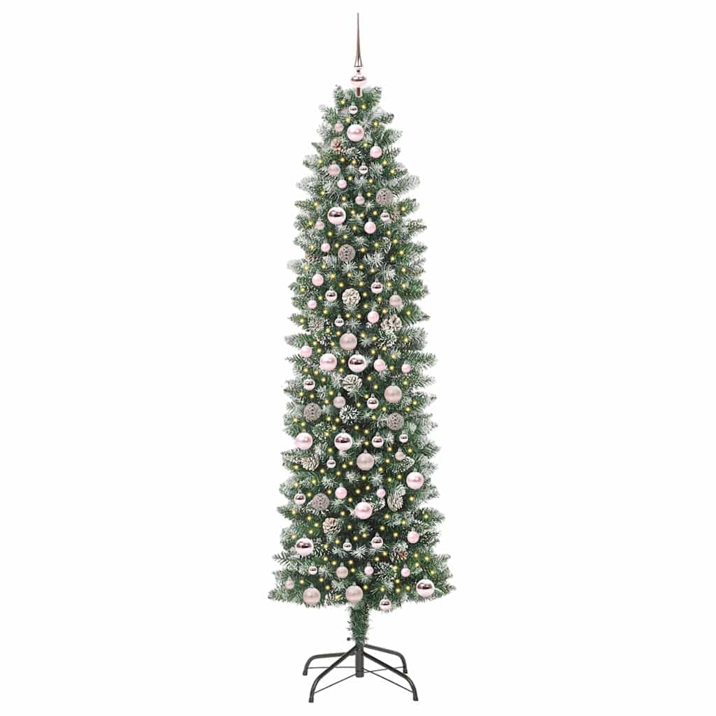 Kunstigt slankt juletræ Grøn og Hvid 210 cm