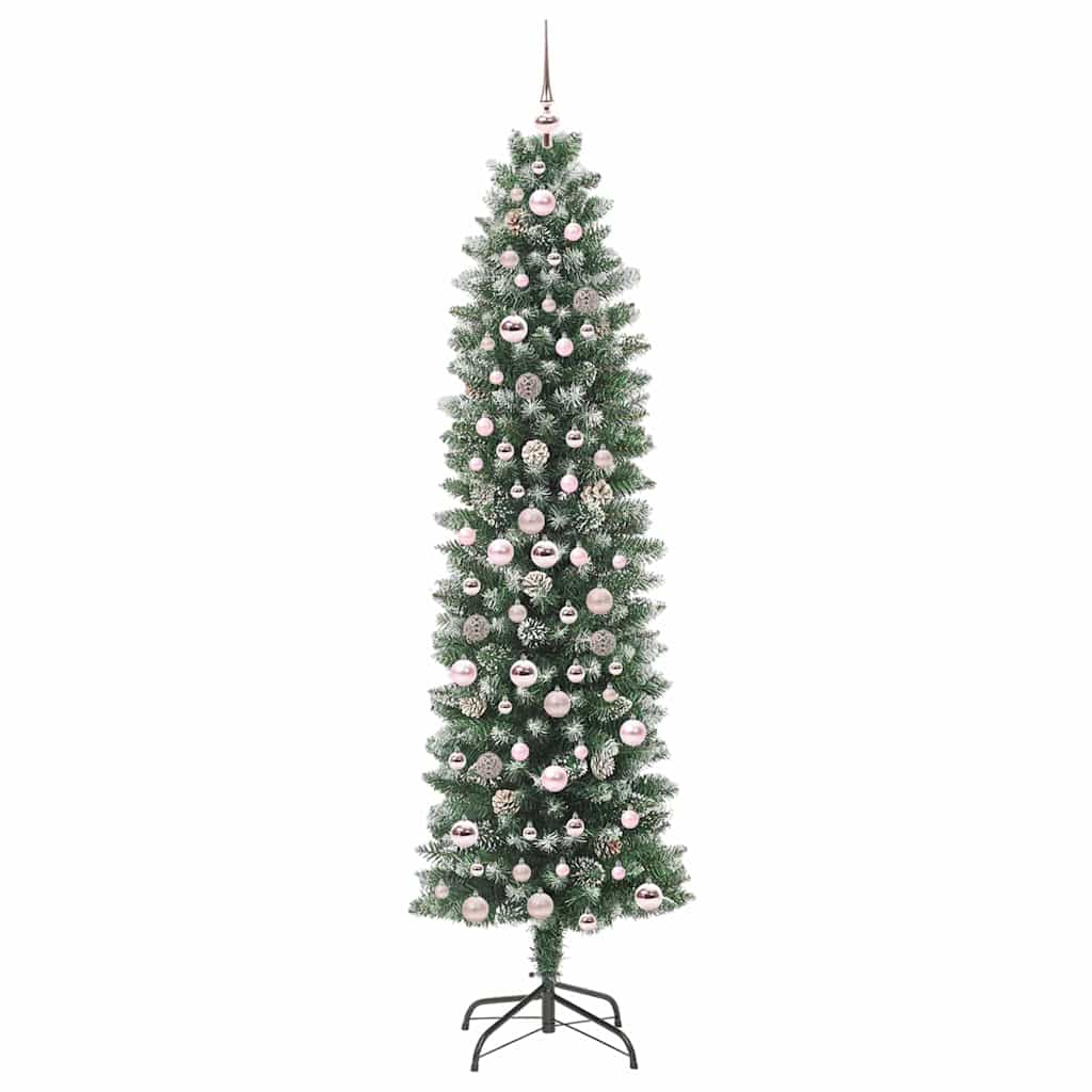 Kunstigt slankt juletræ Grøn og Hvid 210 cm