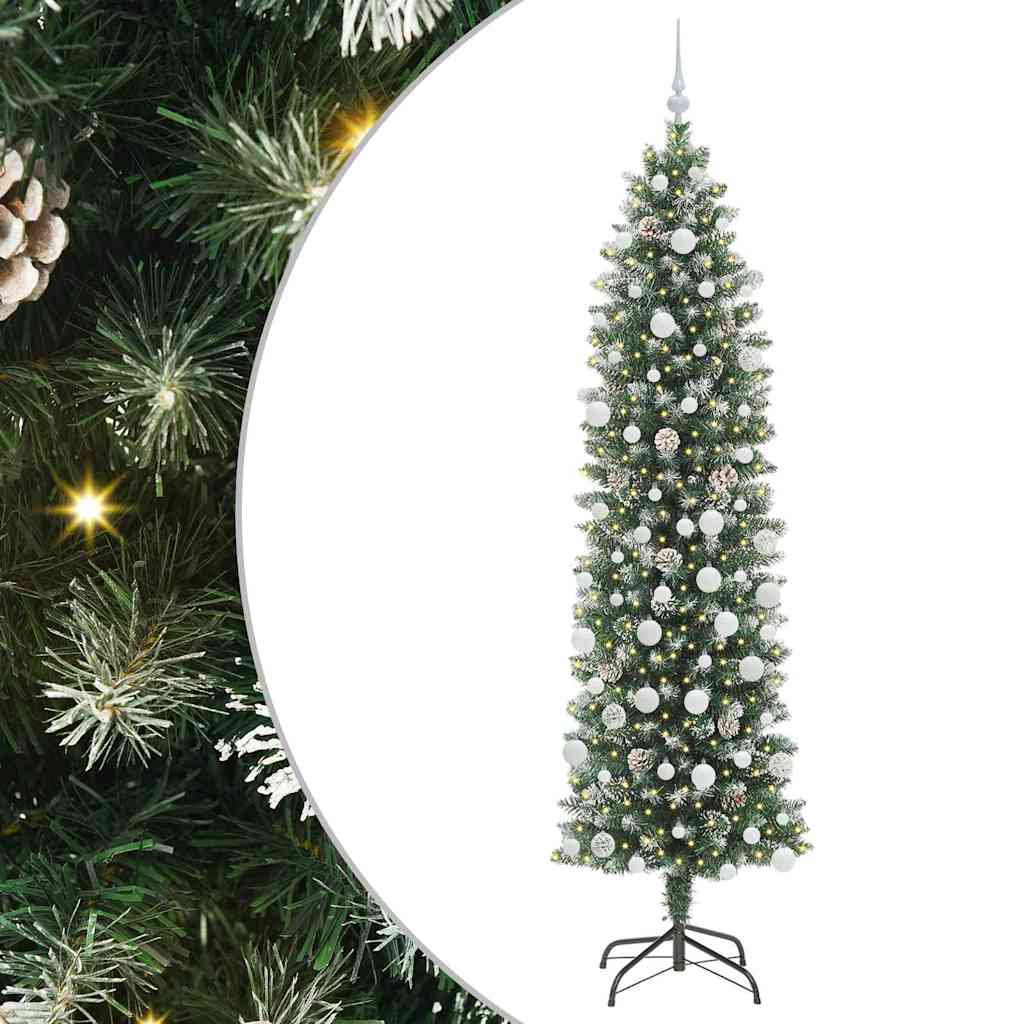 Kunstigt slankt juletræ Grøn og Hvid 210 cm