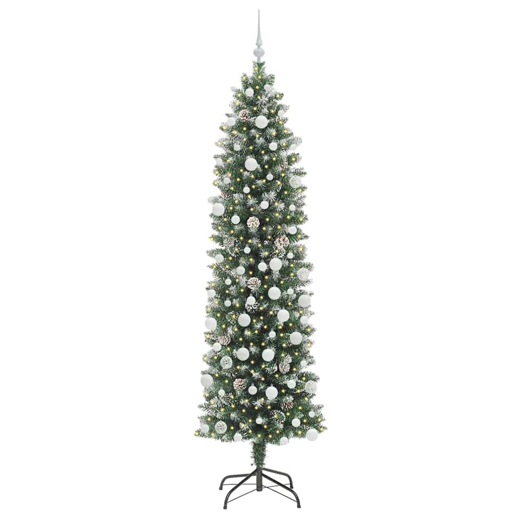 Kunstigt slankt juletræ Grøn og Hvid 210 cm