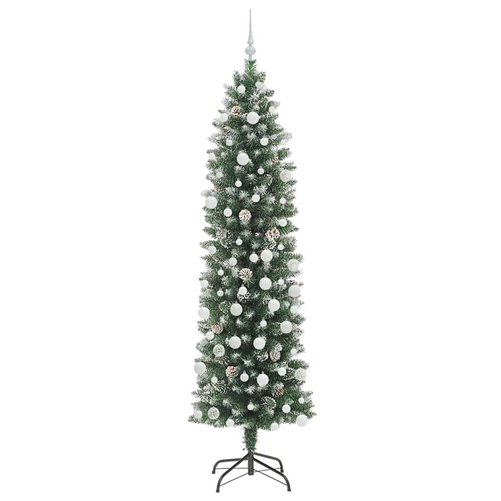 Kunstigt slankt juletræ Grøn og Hvid 210 cm