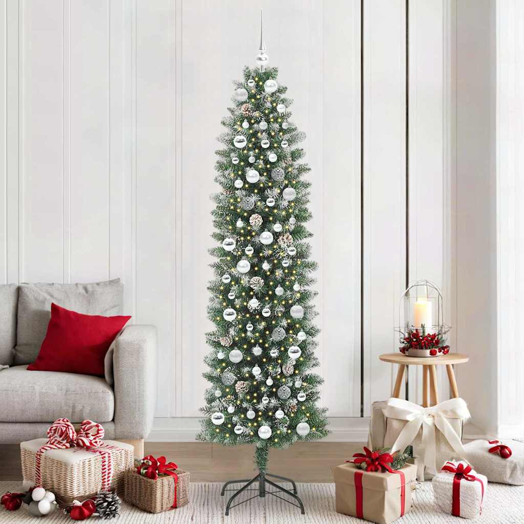 Kunstigt slankt juletræ Grøn og Hvid 210 cm