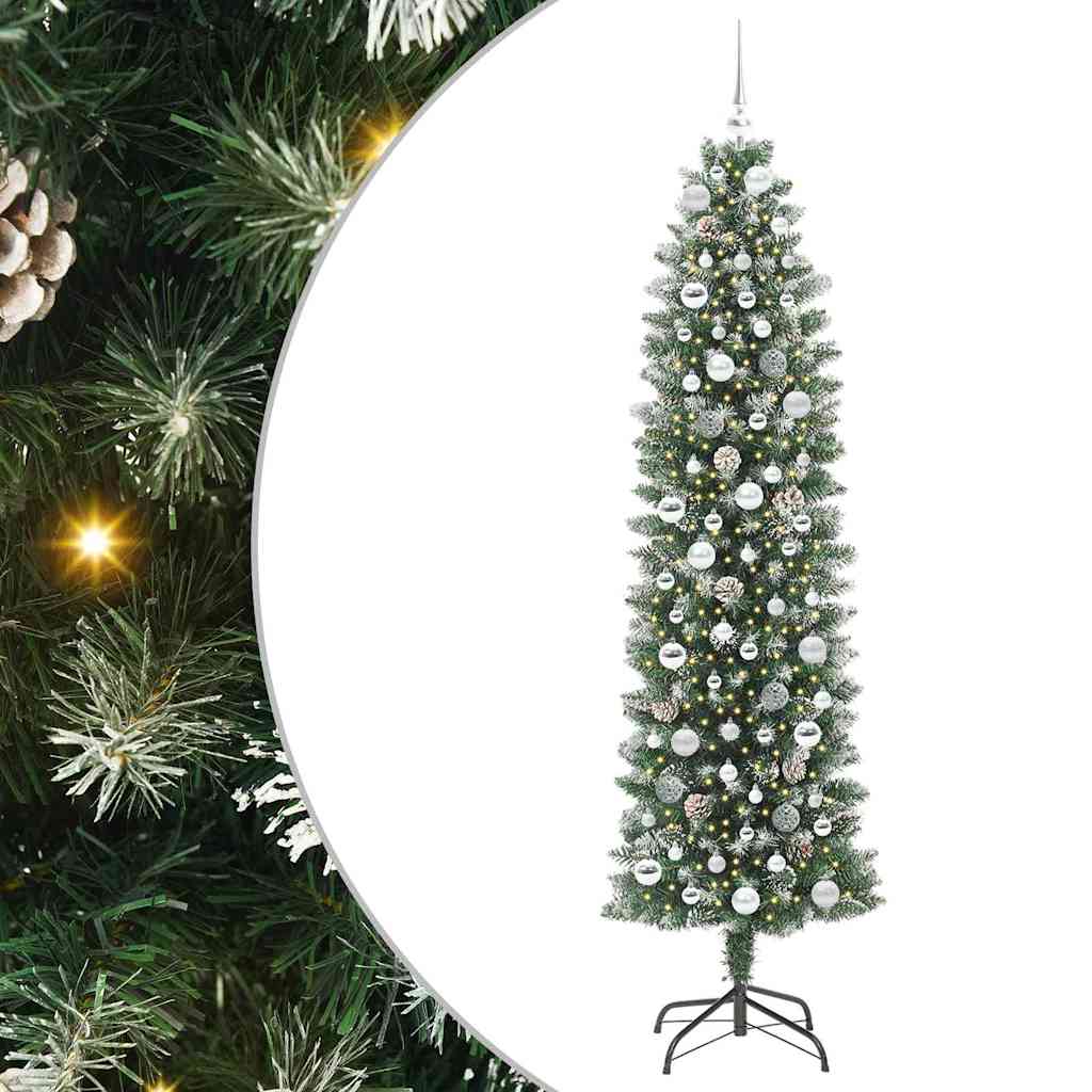 Kunstigt slankt juletræ Grøn og Hvid 210 cm