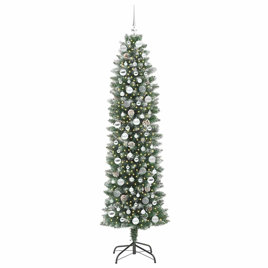 Kunstigt slankt juletræ Grøn og Hvid 210 cm