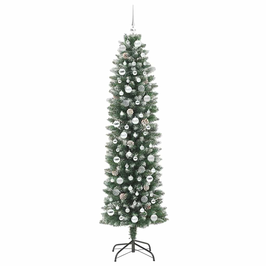 Kunstigt slankt juletræ Grøn og Hvid 210 cm