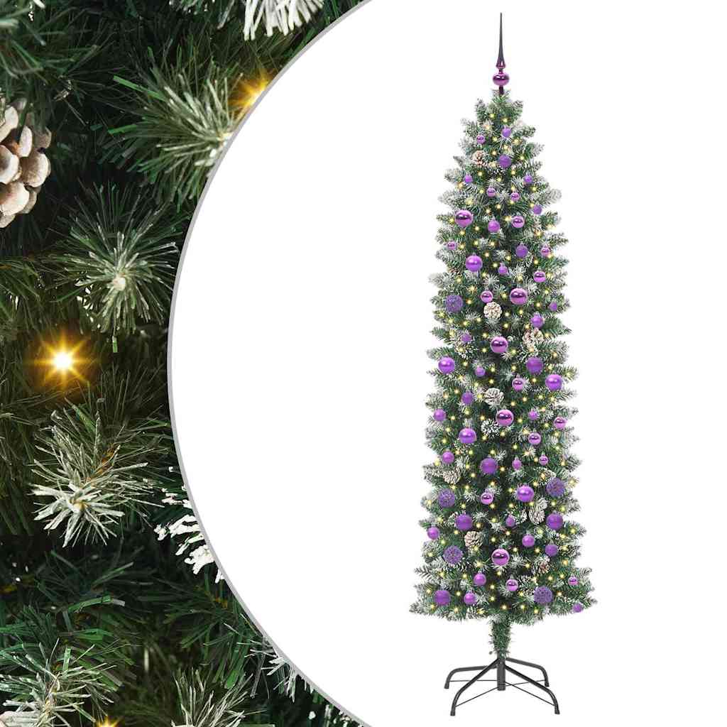 Kunstigt slankt juletræ Grøn og Hvid 210 cm