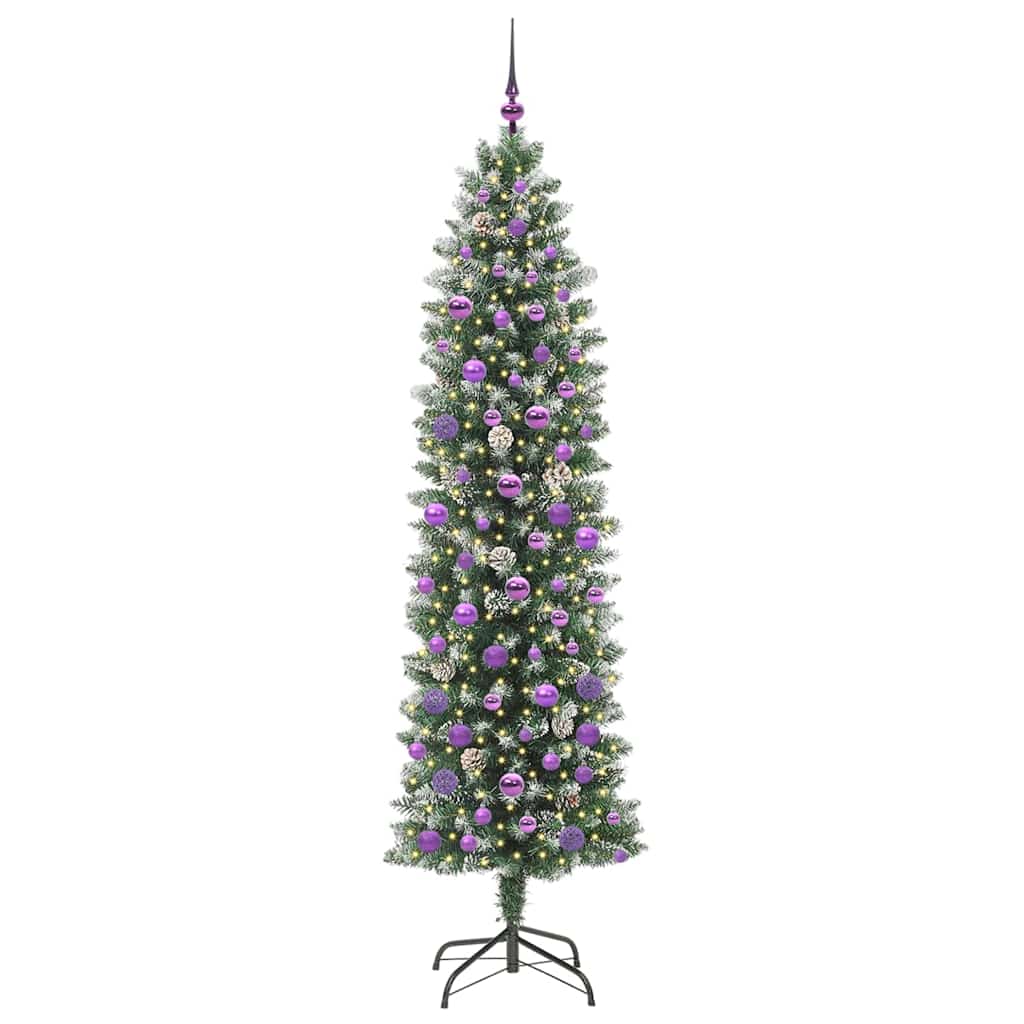 Kunstigt slankt juletræ Grøn og Hvid 210 cm