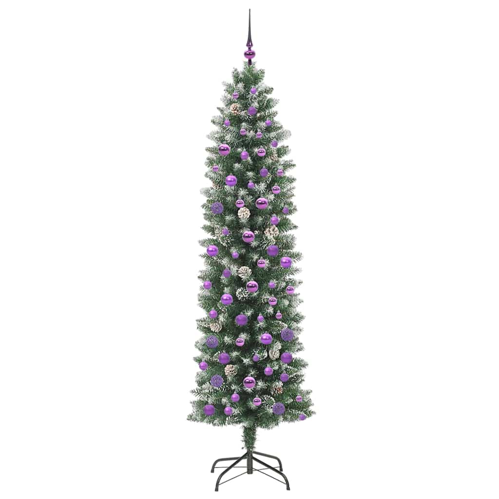 Kunstigt slankt juletræ Grøn og Hvid 210 cm