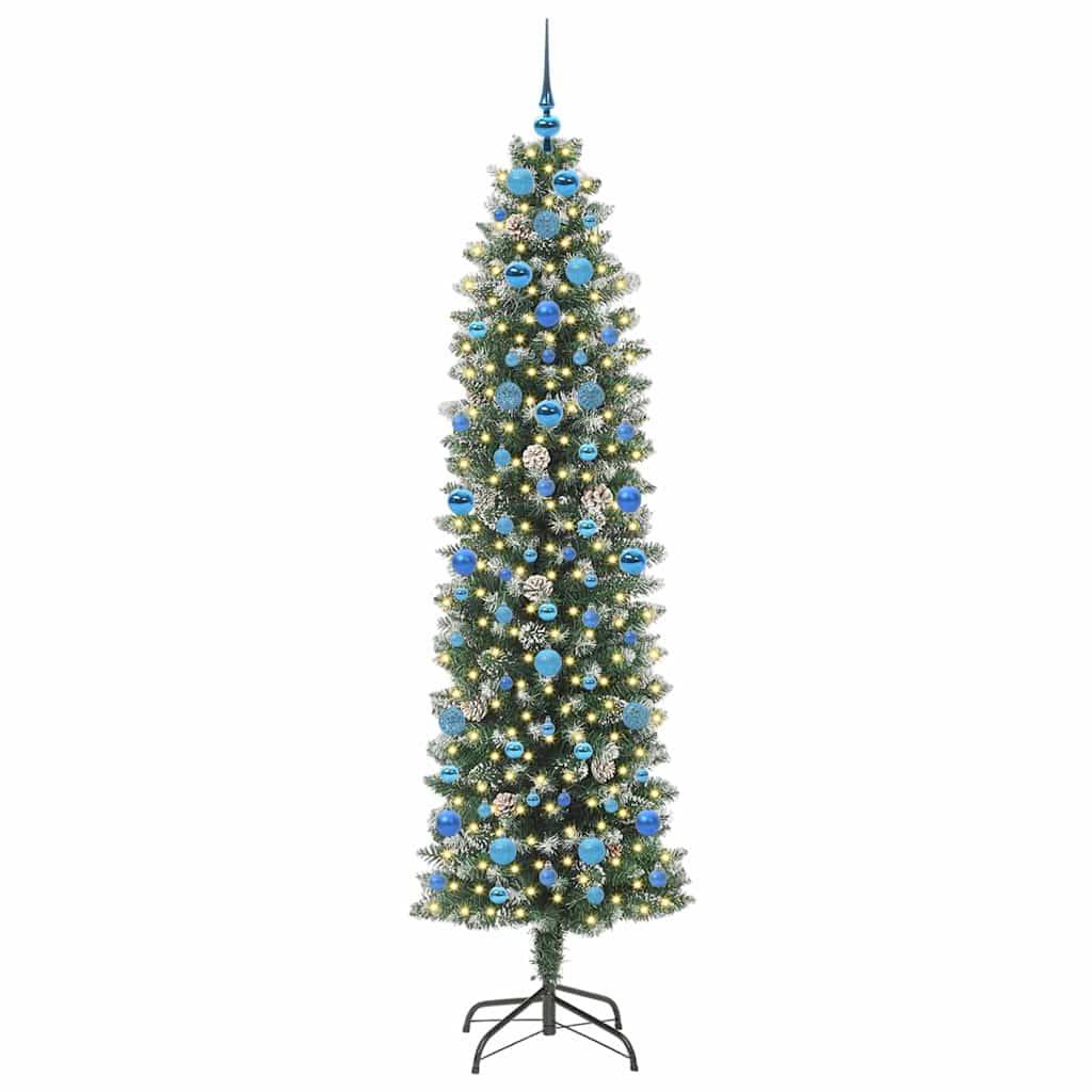 Kunstigt slankt juletræ Grøn og Hvid 210 cm