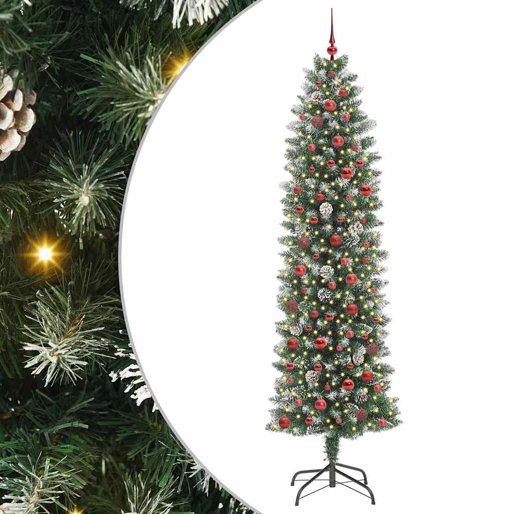 Kunstigt slankt juletræ Grøn og Hvid 240 cm