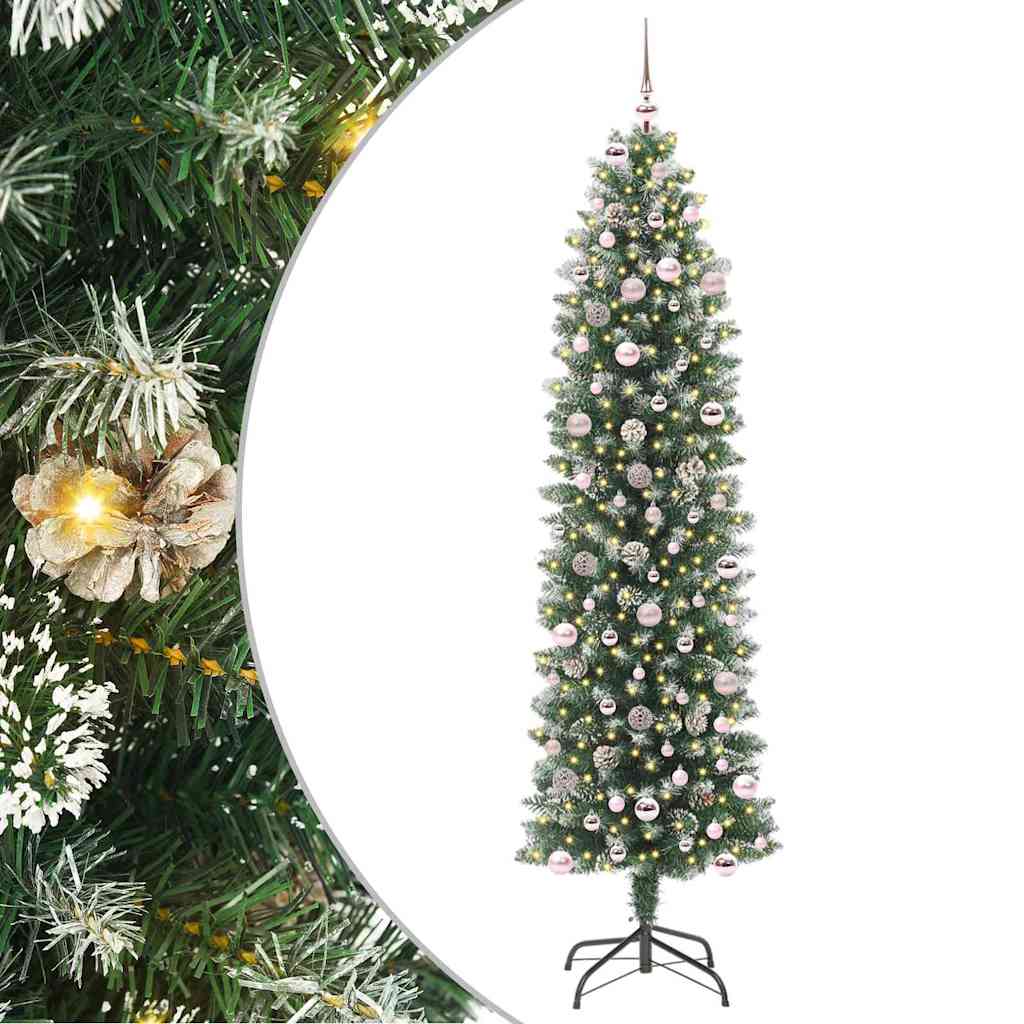 Kunstigt slankt juletræ Grøn og Hvid 240 cm