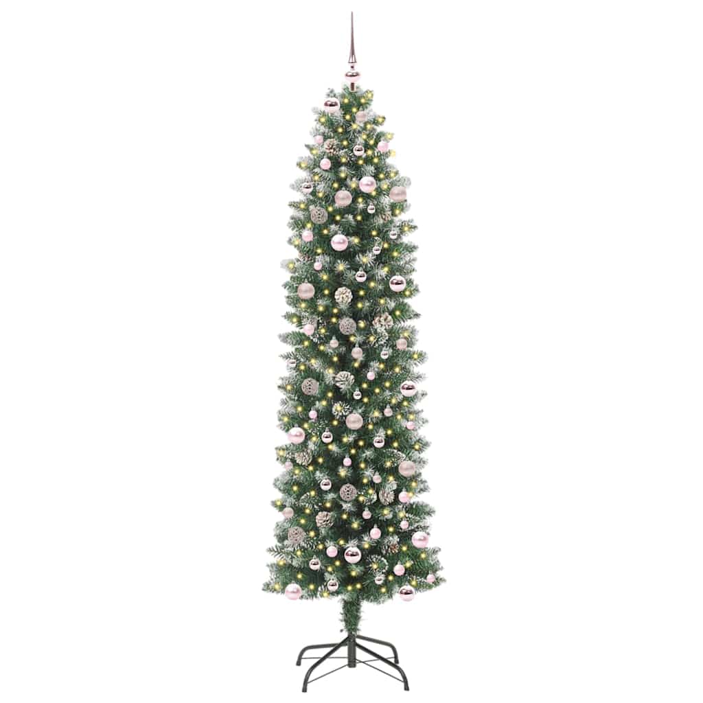 Kunstigt slankt juletræ Grøn og Hvid 240 cm