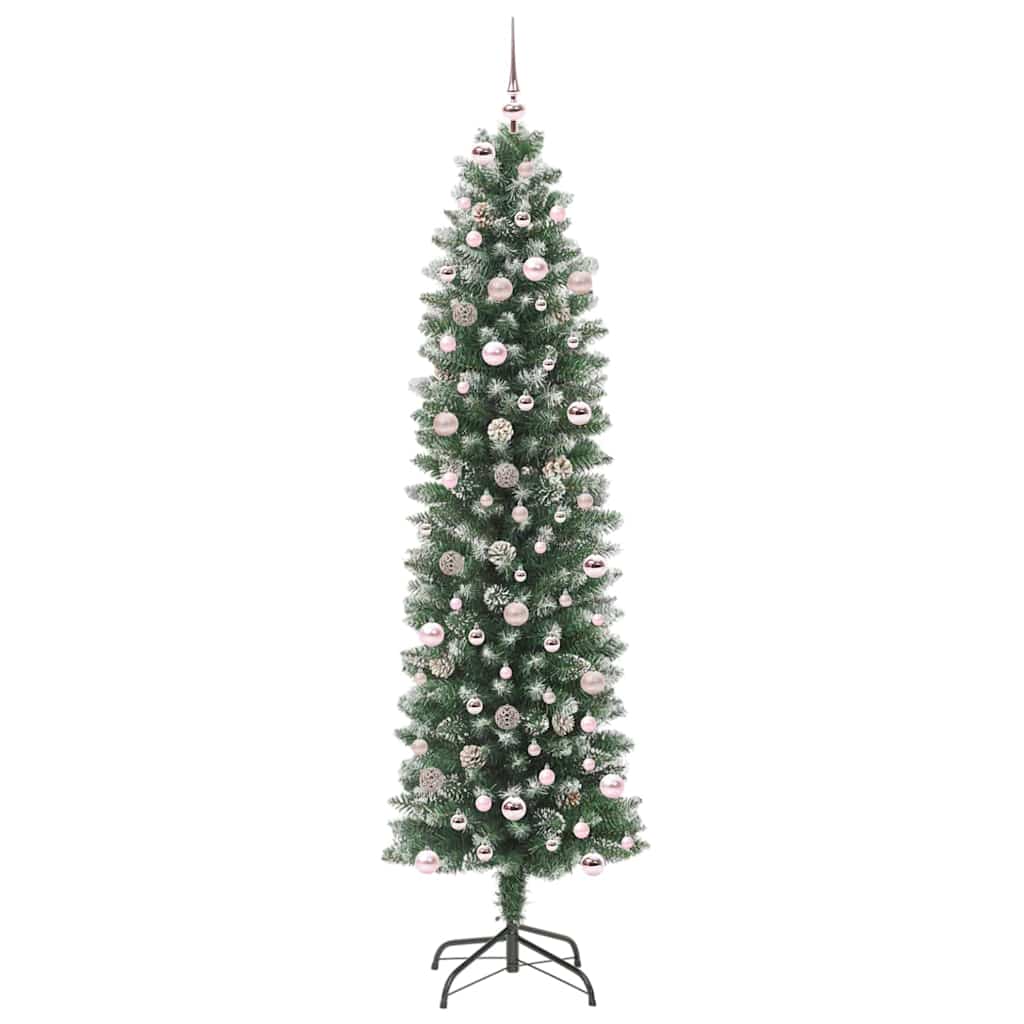Kunstigt slankt juletræ Grøn og Hvid 240 cm