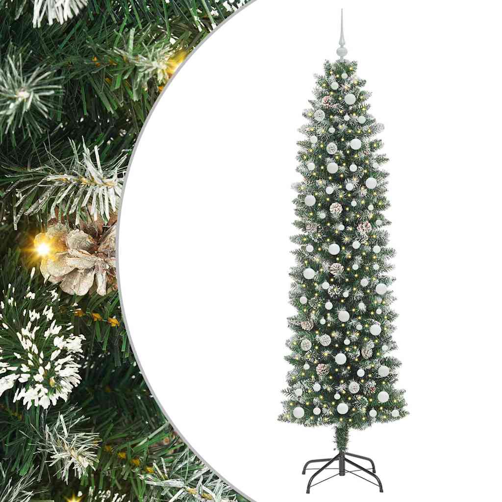 Kunstigt slankt juletræ Grøn og Hvid 240 cm
