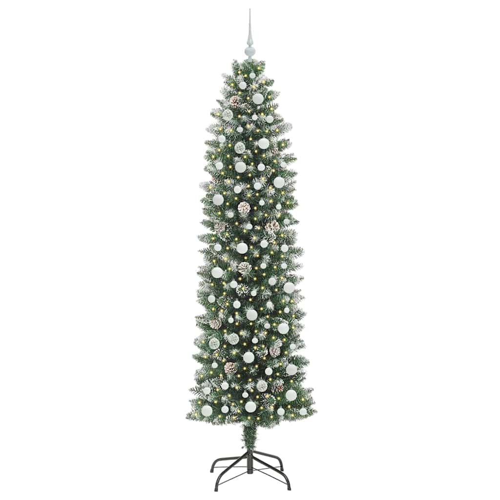 Kunstigt slankt juletræ Grøn og Hvid 240 cm