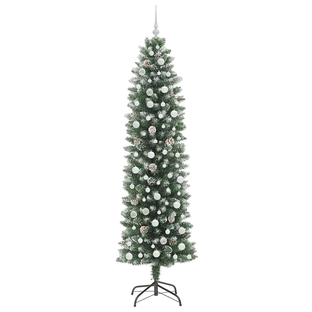 Kunstigt slankt juletræ Grøn og Hvid 240 cm