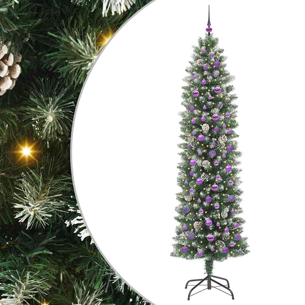Kunstigt slankt juletræ Grøn og Hvid 240 cm