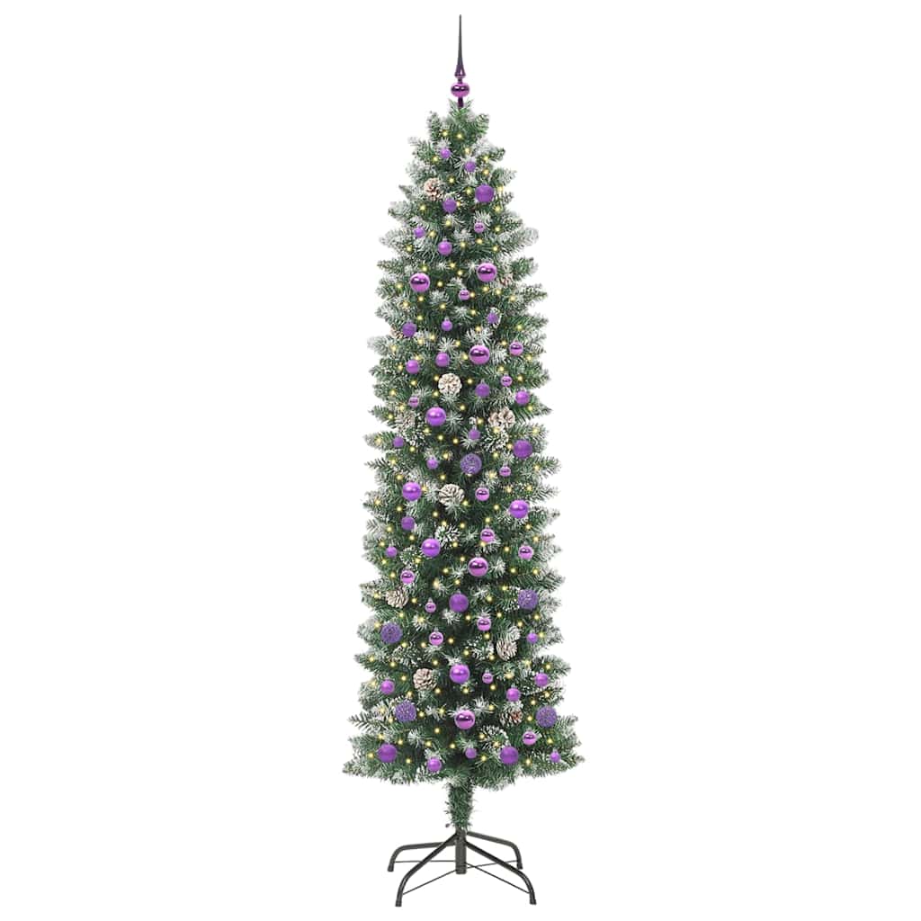 Kunstigt slankt juletræ Grøn og Hvid 240 cm