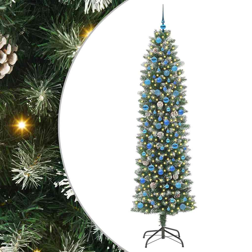 Kunstigt slankt juletræ Grøn og Hvid 240 cm