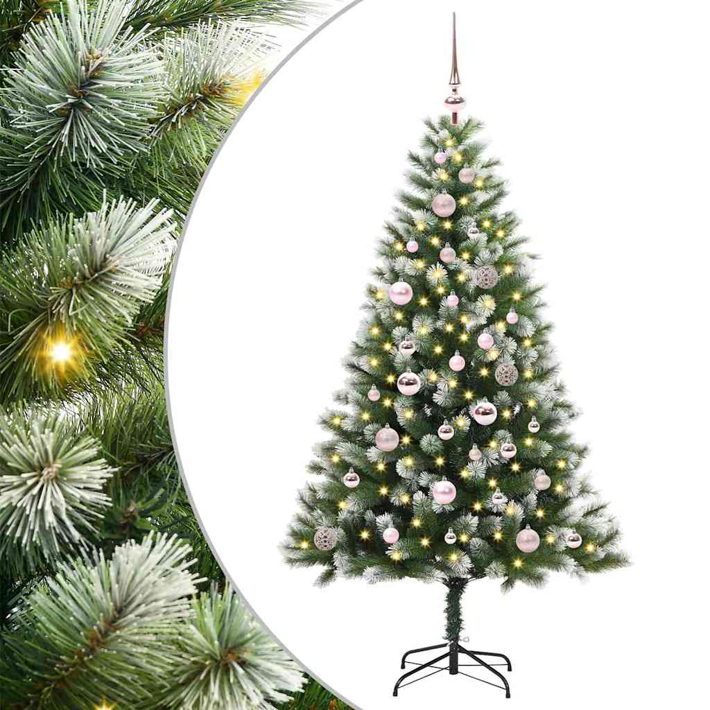 Kunstig Hængslet Juletræ med Flocket Sne 150 LED'er Varm hvid