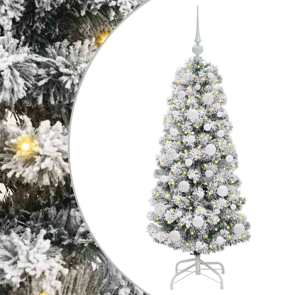 Kunstigt Hinged Juletræ 150 LED'er Grøn og Hvid 120 cm