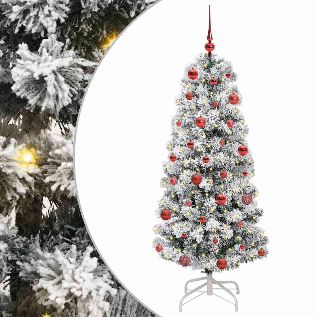 Kunstigt Hinged Juletræ 150 LED'er Grøn og Hvid 150 cm