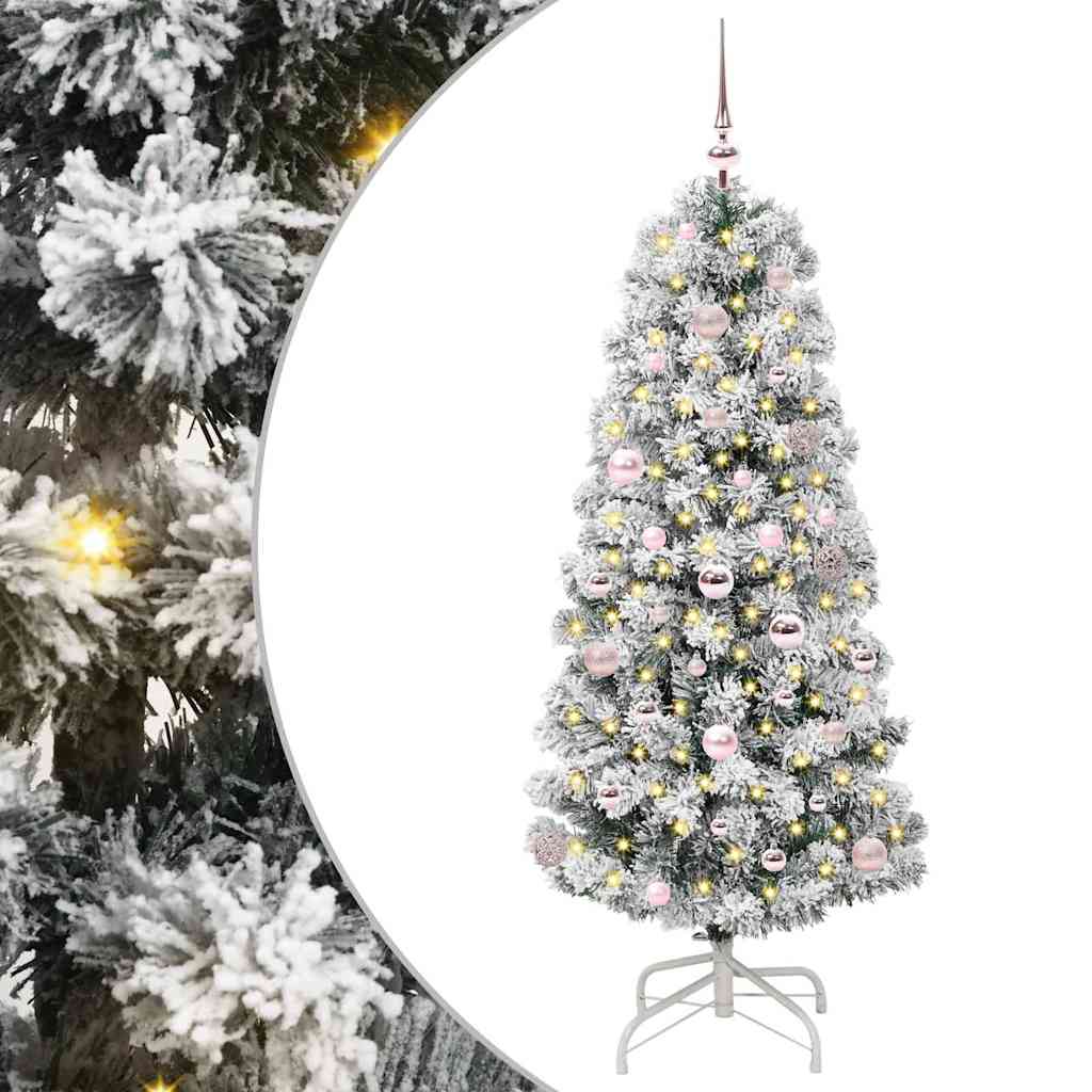 Kunstigt Hinged Juletræ 150 LED'er Grøn og Hvid 150 cm