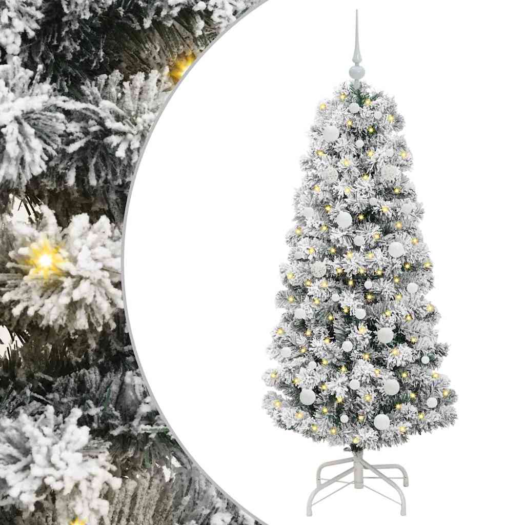 Kunstigt Hinged Juletræ 150 LED'er Grøn og Hvid 150 cm
