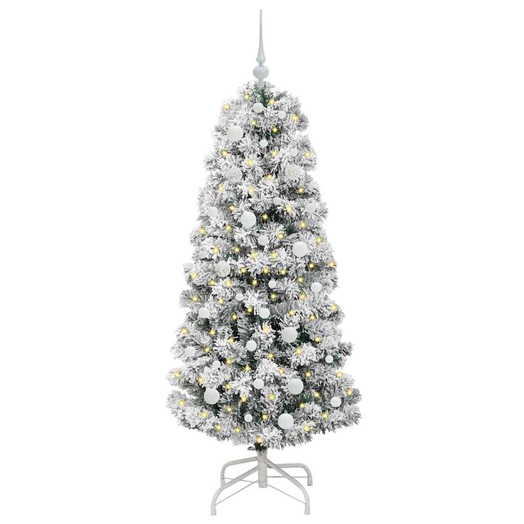 Kunstigt Hinged Juletræ 150 LED'er Grøn og Hvid 150 cm