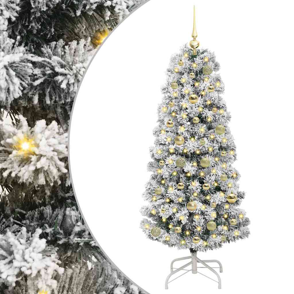Kunstigt Hinged Juletræ 150 LED'er Grøn og Hvid 150 cm