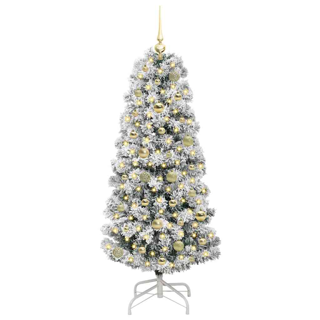 Kunstigt Hinged Juletræ 150 LED'er Grøn og Hvid 150 cm