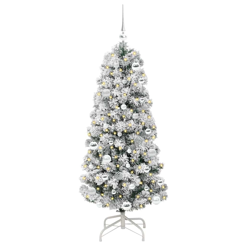 Kunstigt Hinged Juletræ 150 LED'er Grøn og Hvid 150 cm