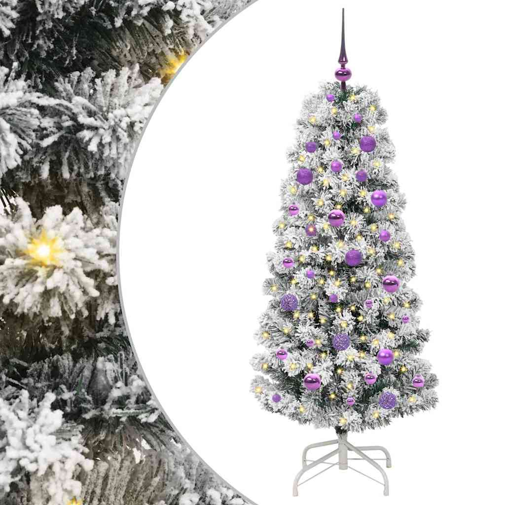 Kunstigt Hinged Juletræ 150 LED'er Grøn og Hvid 150 cm