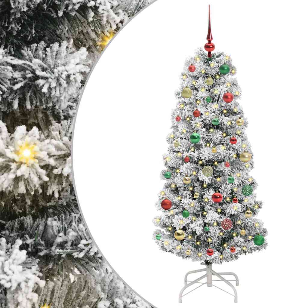 Kunstigt Hinged Juletræ 150 LED'er Grøn og Hvid 150 cm