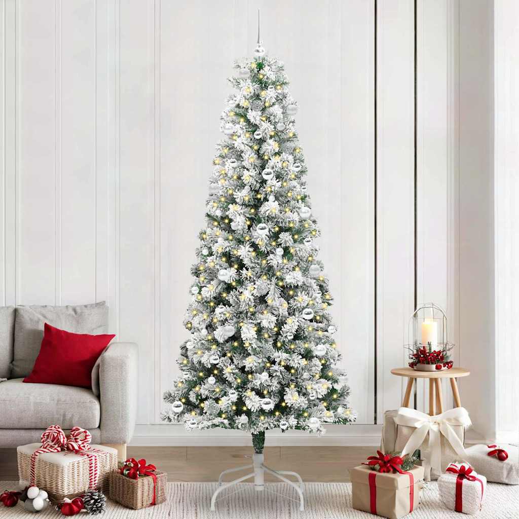 Kunstigt Hinged Juletræ 300 LED'er Grøn og Hvid 240 cm