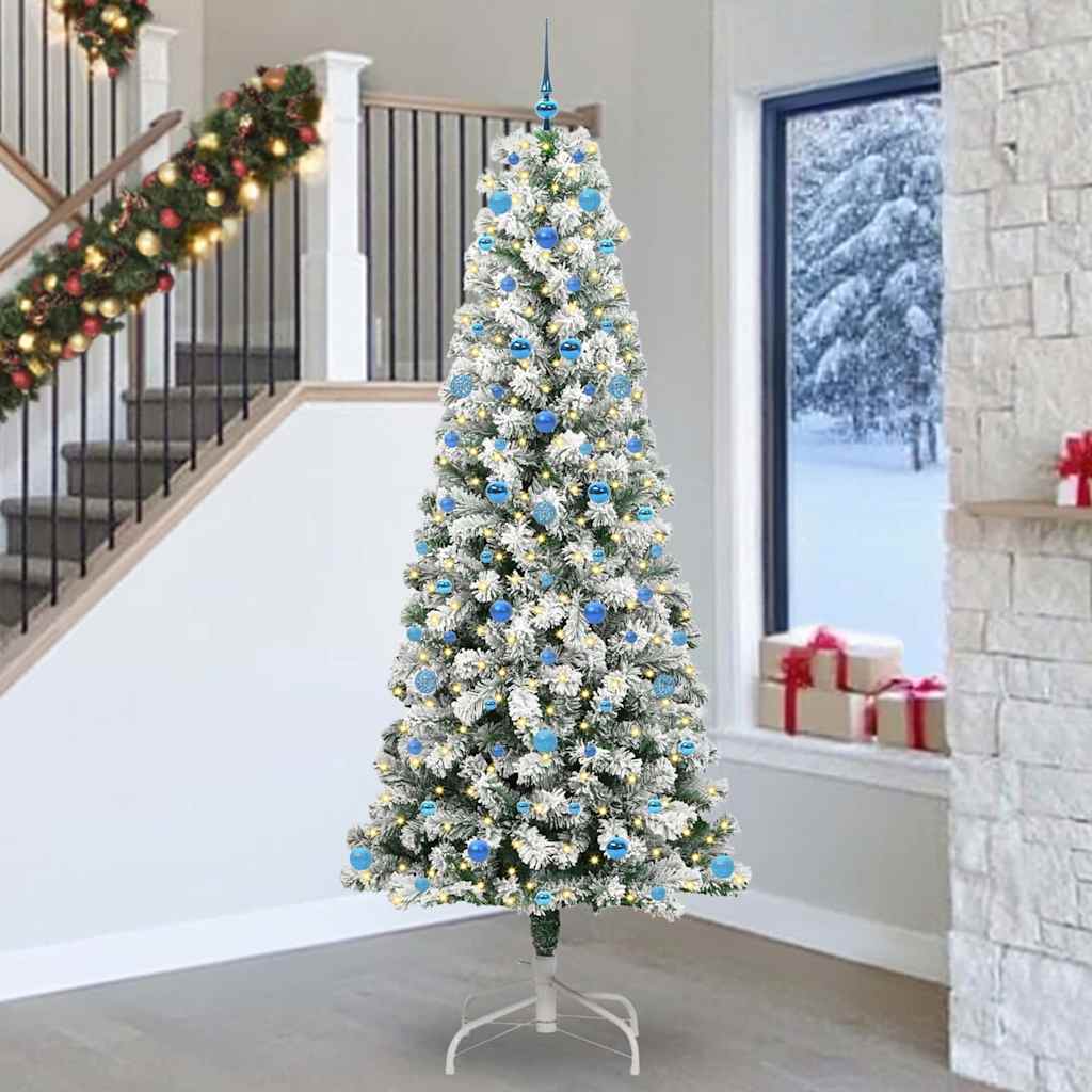 Kunstigt Hinged Juletræ 300 LED'er Grøn og Hvid 240 cm