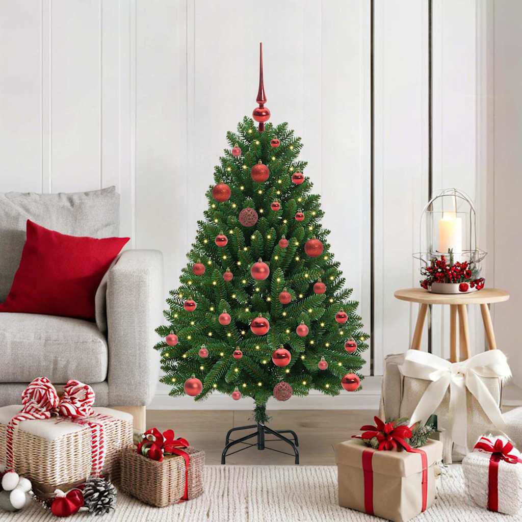 Kunstigt juletræ 120 cm 150 LED'er Varm hvid PVC og Stål Grøn