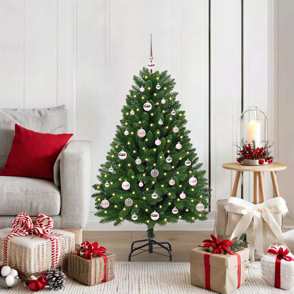 Kunstigt juletræ 120 cm 150 LED'er Varm hvid PVC og Stål Grøn