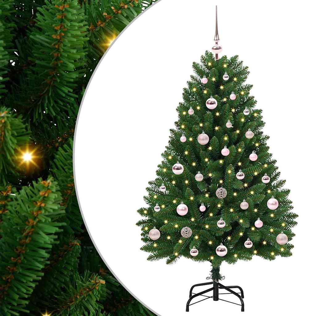 Kunstigt juletræ 120 cm 150 LED'er Varm hvid PVC og Stål Grøn