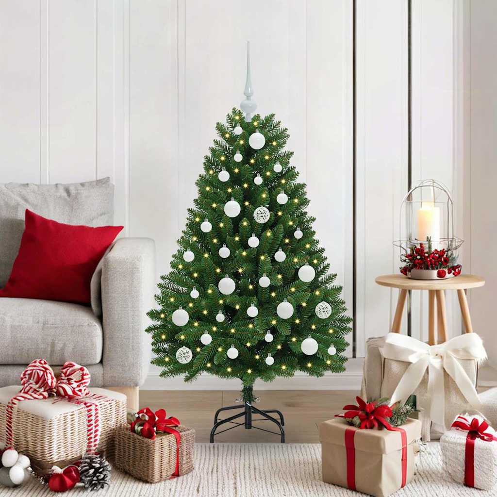 Kunstigt juletræ 120 cm 150 LED'er Varm hvid PVC og Stål Grøn