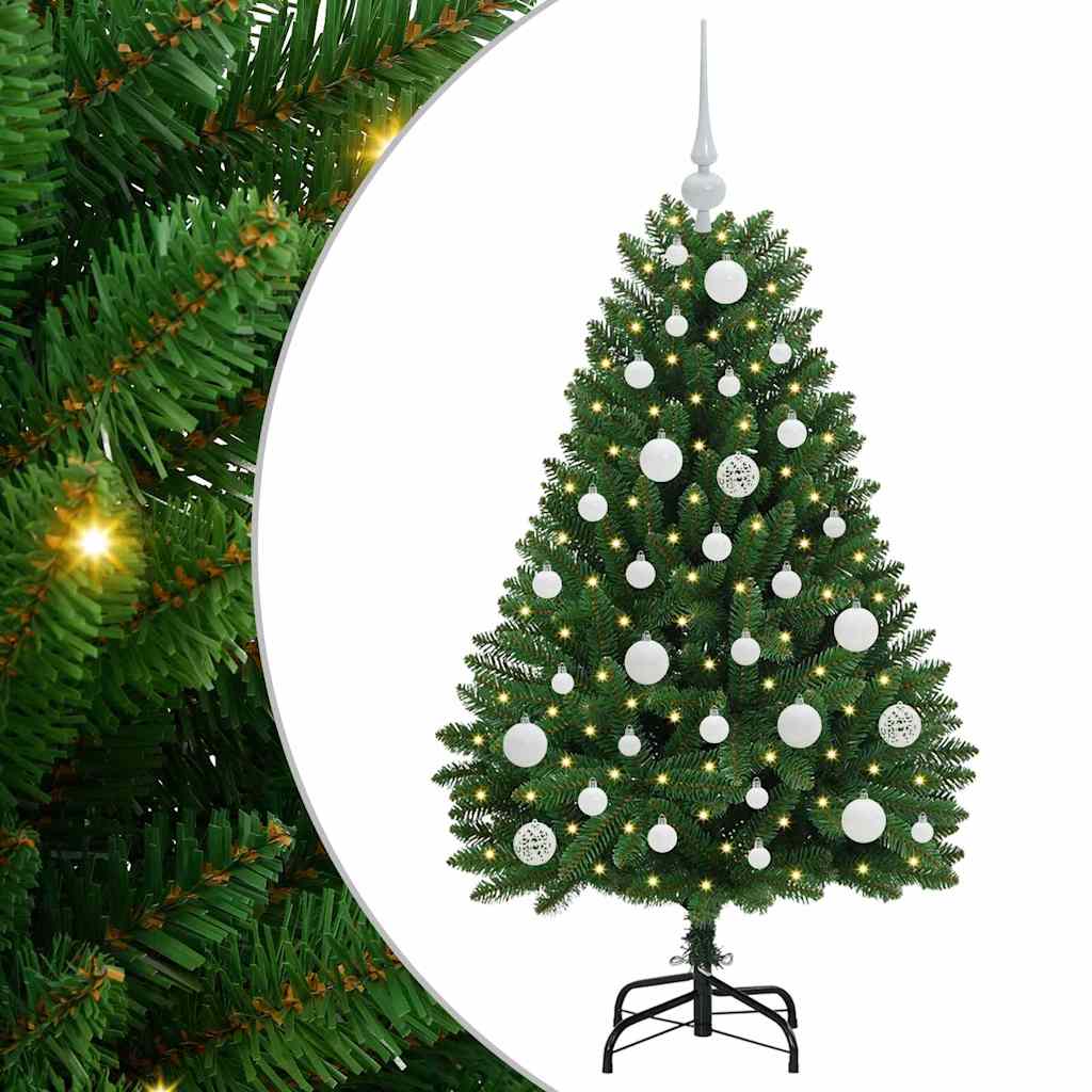 Kunstigt juletræ 120 cm 150 LED'er Varm hvid PVC og Stål Grøn