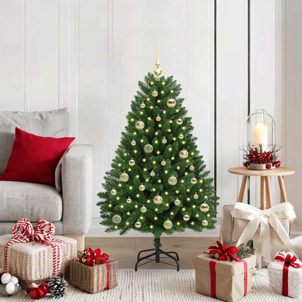 Kunstigt juletræ 120 cm 150 LED'er Varm hvid PVC og Stål Grøn