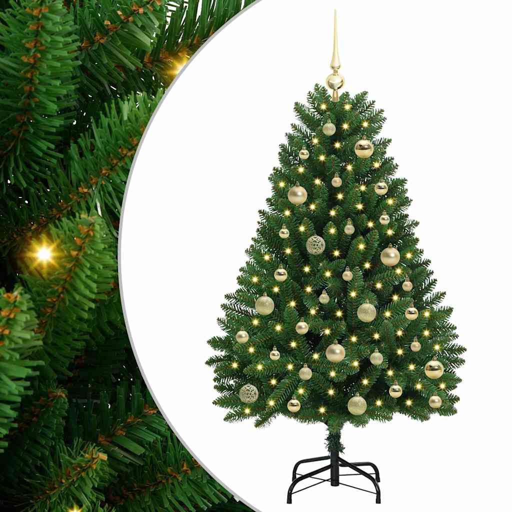 Kunstigt juletræ 120 cm 150 LED'er Varm hvid PVC og Stål Grøn