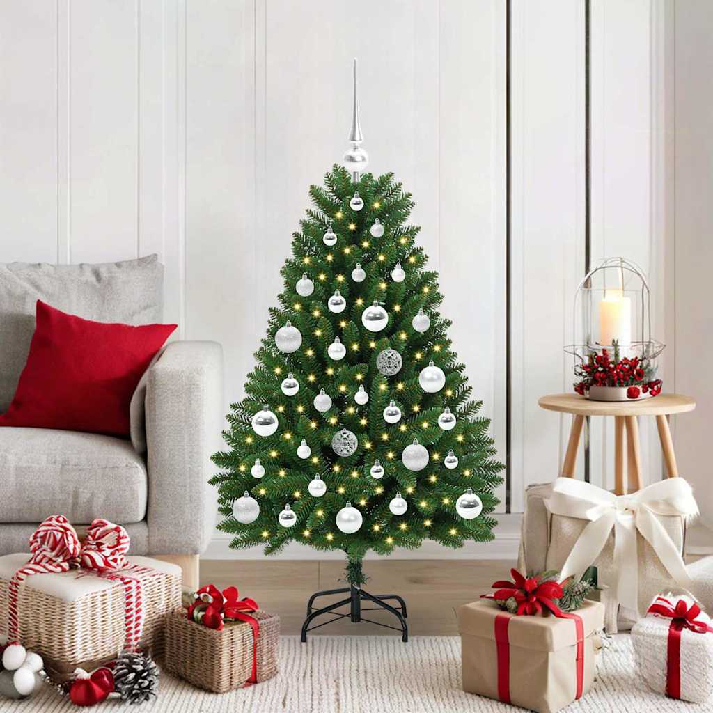 Kunstigt juletræ 120 cm 150 LED'er Varm hvid PVC og Stål Grøn
