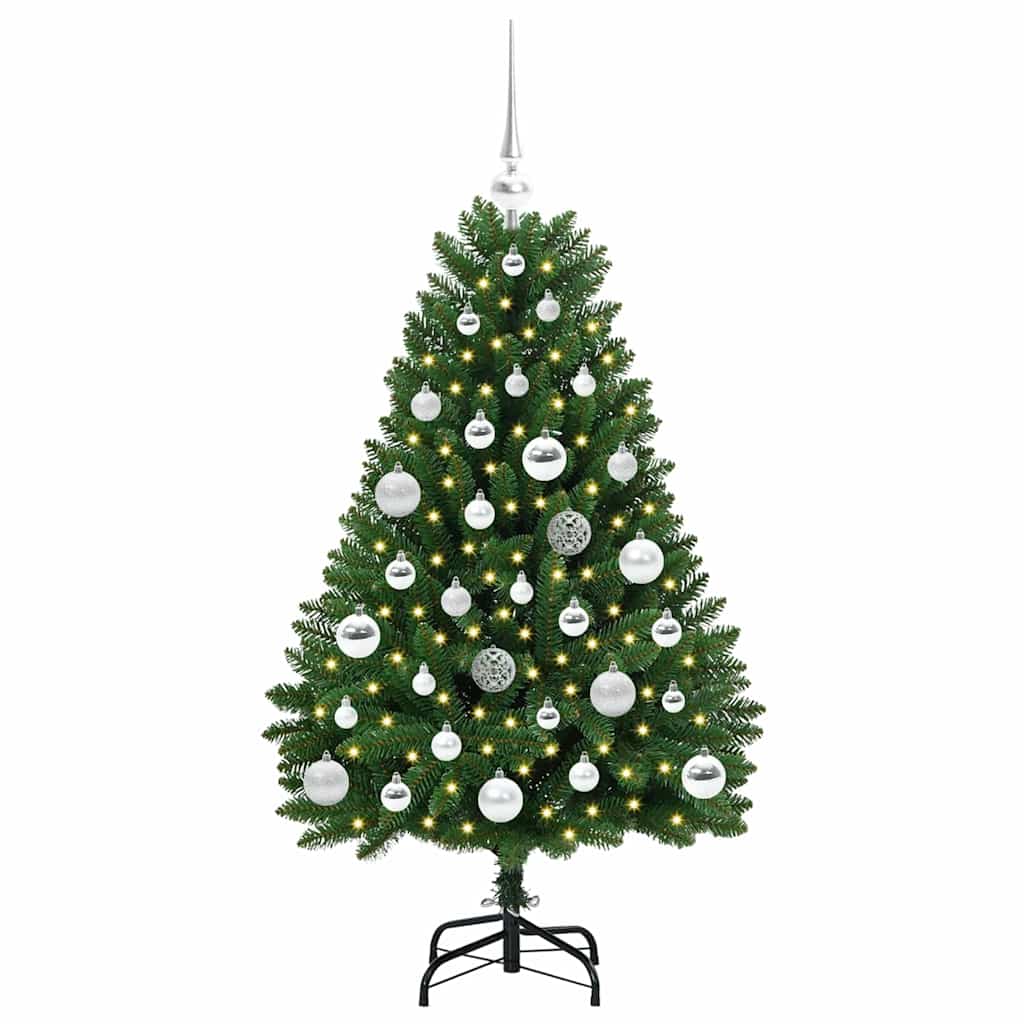 Kunstigt juletræ 120 cm 150 LED'er Varm hvid PVC og Stål Grøn