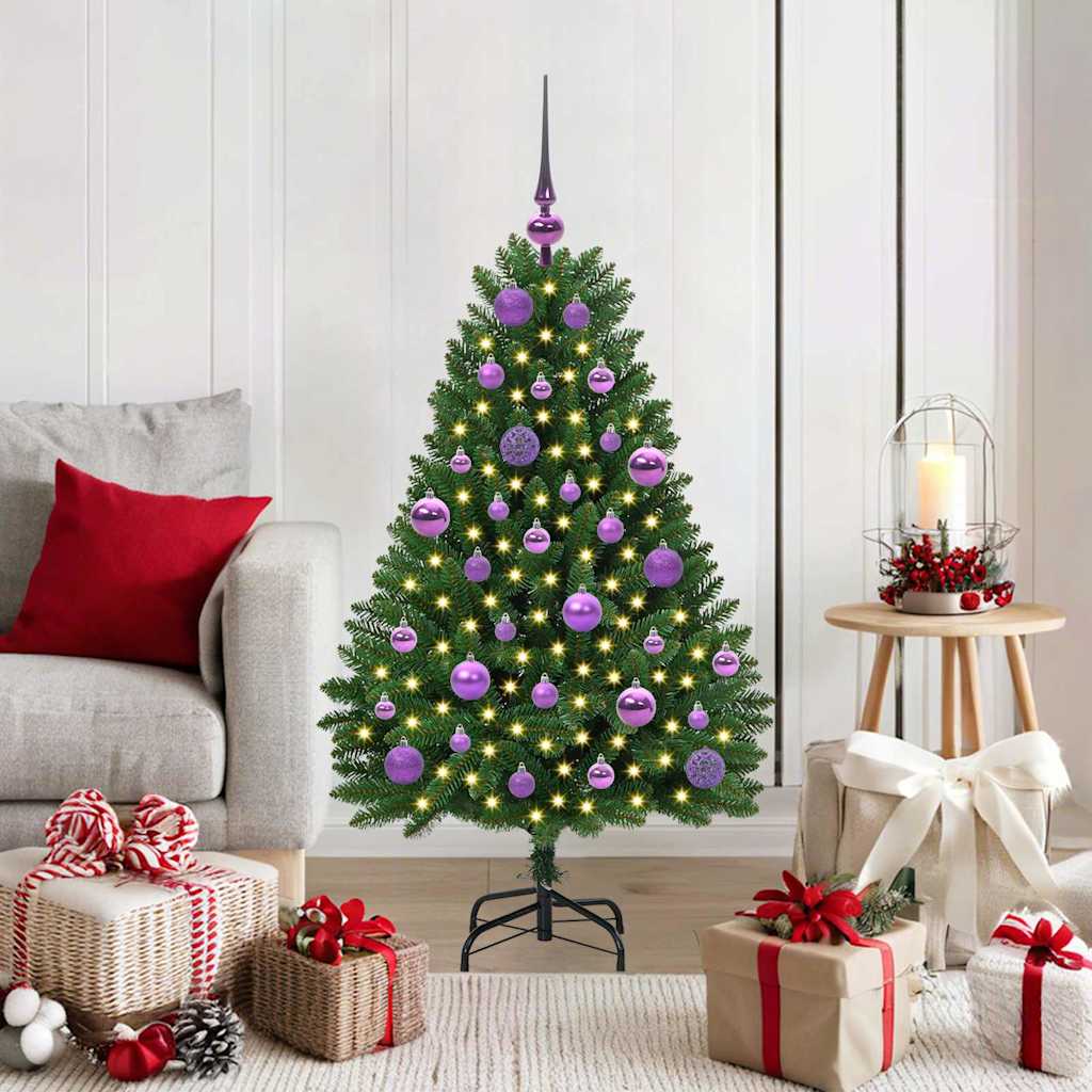 Kunstigt juletræ 120 cm 150 LED'er Varm hvid PVC og Stål Grøn